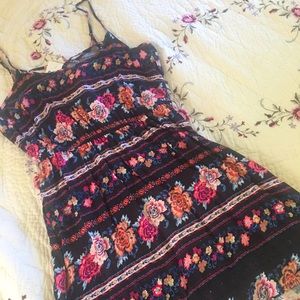 New Floral navy, hot pink and orange mini  sundress size large with lace trim
